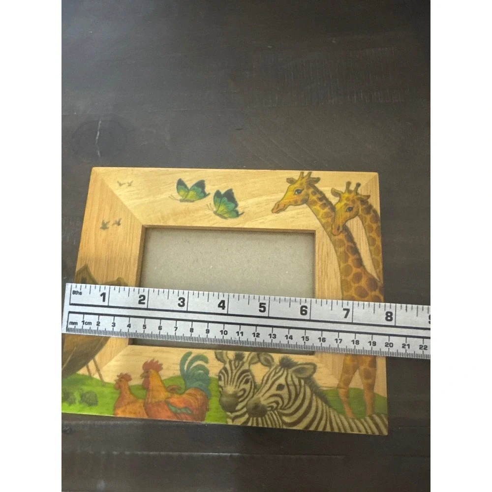 Fetco International Wood Noahs Ark Picture Frame Giraffe Zebra 63835 Handcrafted